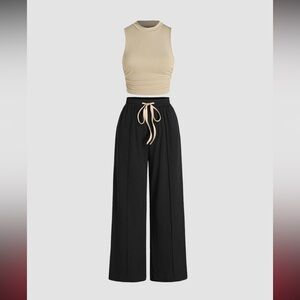 Women's Ruched Tank Top & Drawstring
Waist Pants Ribbed Set